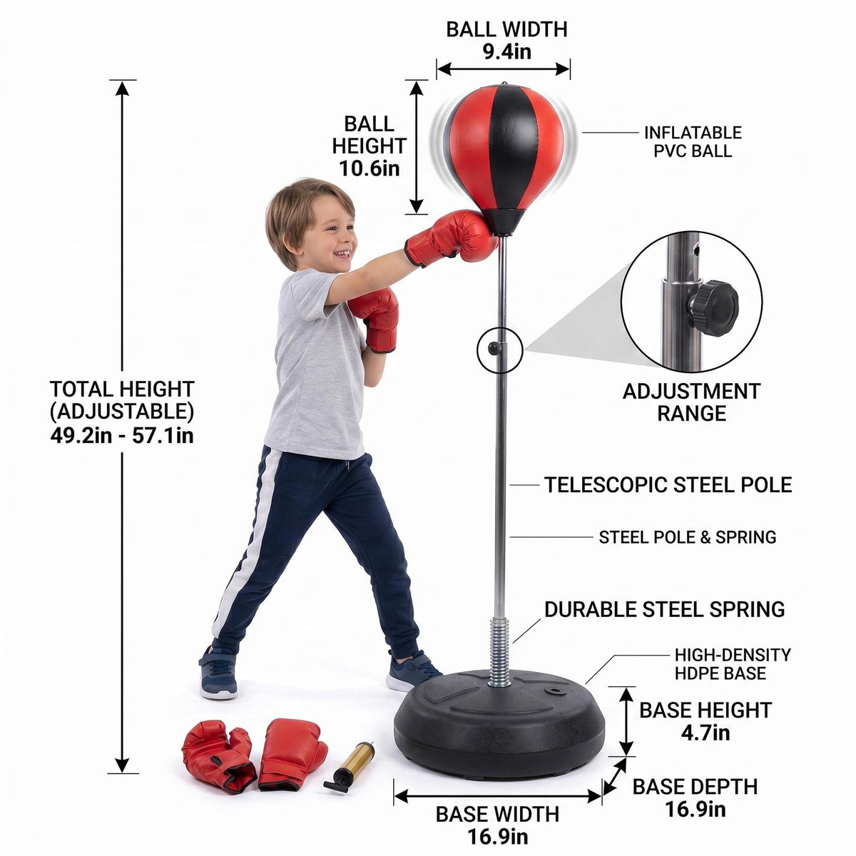 Adjustable Steel Spring Boxing Ball Stand with HDPE Base for Punching Reflex Training