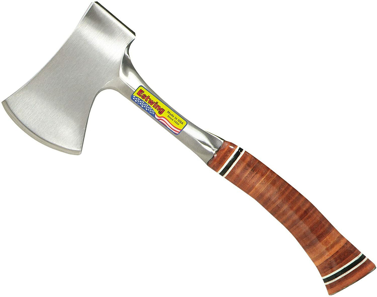12.5-Inch Camping Axe with Leather Grip and Nylon Sheath