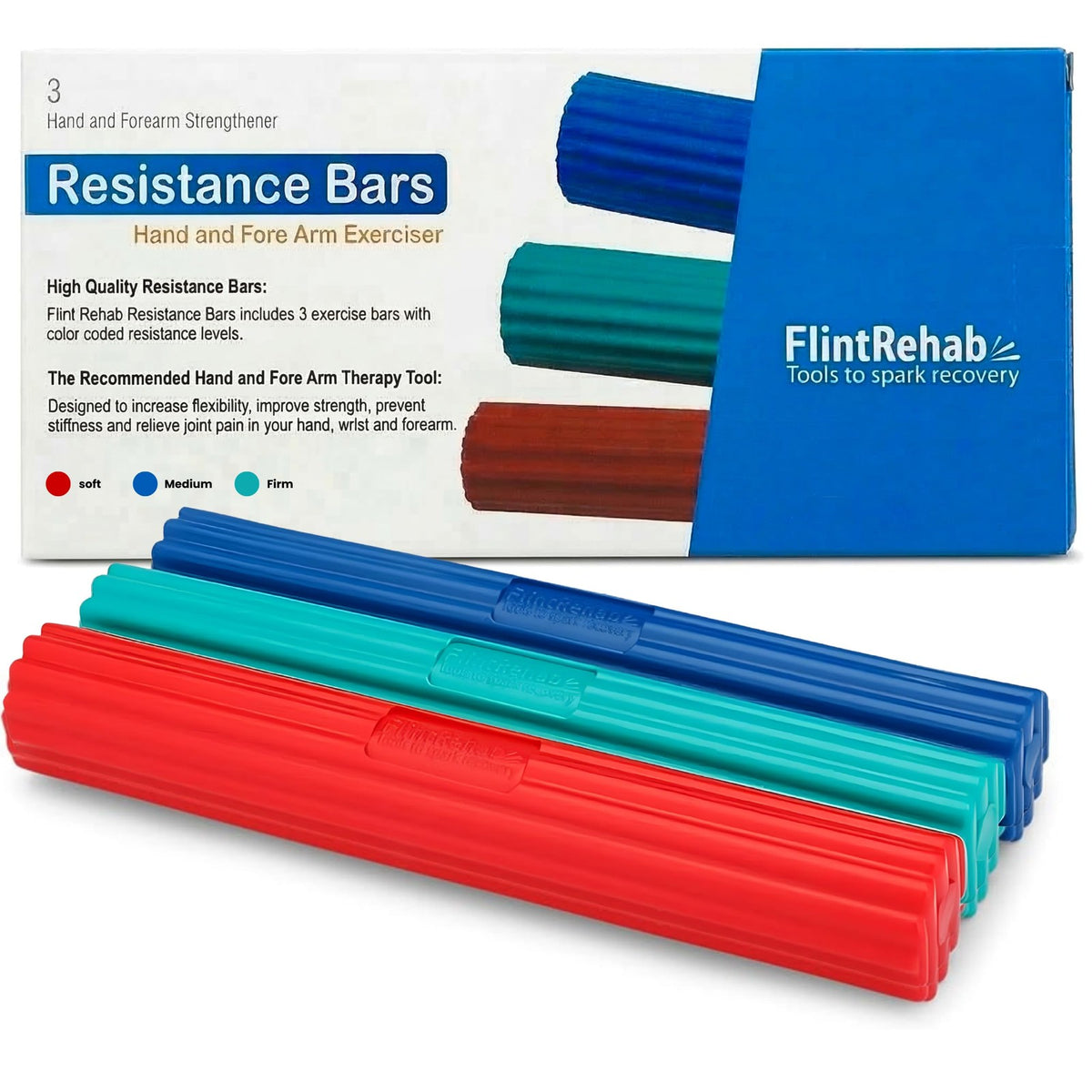 Physical Therapy Flex Bars Set of 3 Resistance Bands for Hand & Arm Rehab