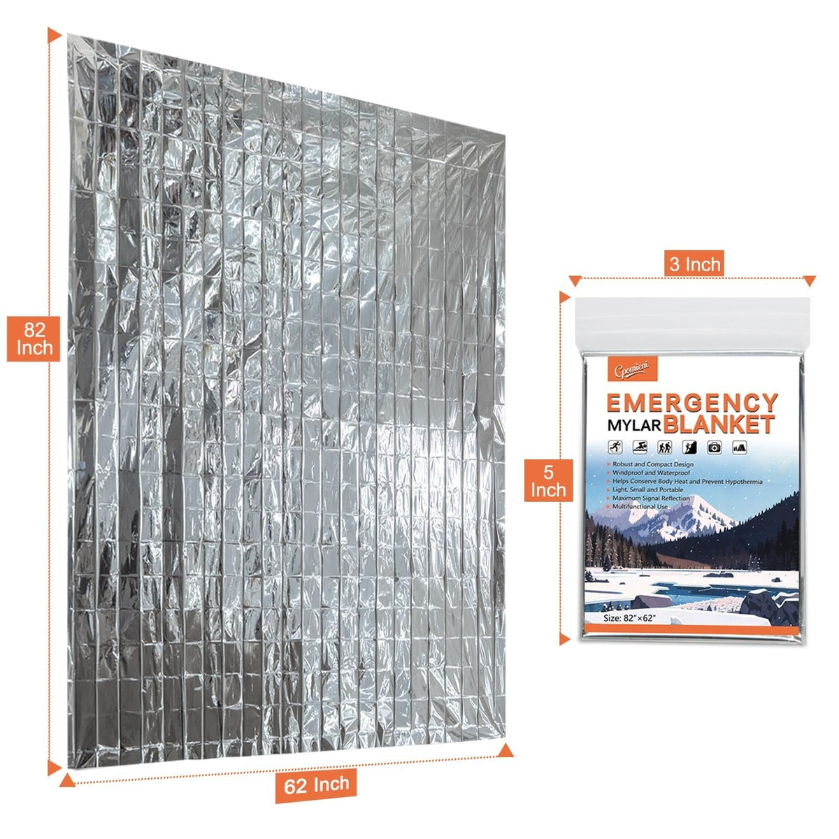Large Emergency Mylar Thermal Blankets 82x62 Inches Pack of 4