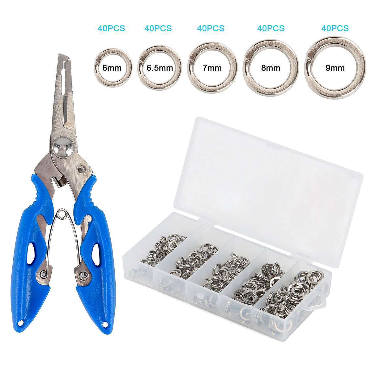 200pcs Stainless Steel Fishing Split Rings Set with Pliers - Multiple Sizes