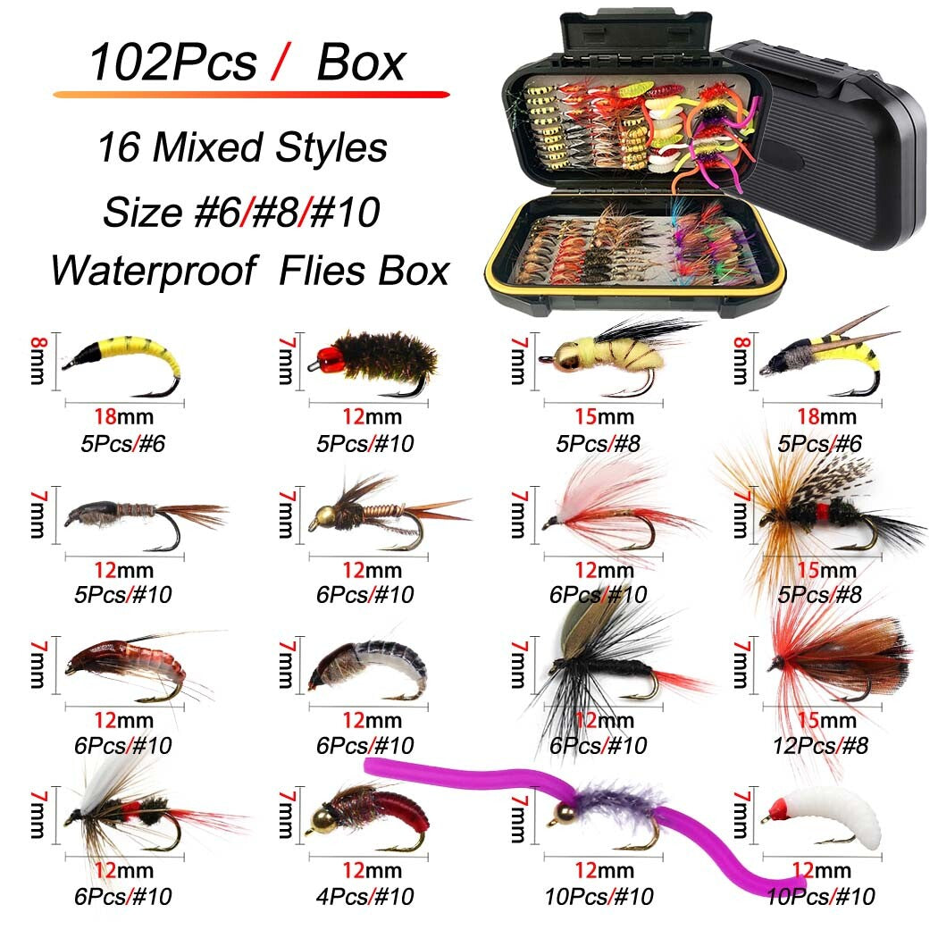 Fly Fishing Nymph Lure Set - Assorted Dry & Wet Flies for Trout & Bass