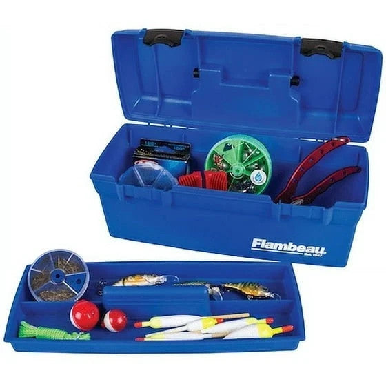 Fishing Tackle Box with Lift-Out Tray - 13 Inch Plastic Storage Organizer, Blue
