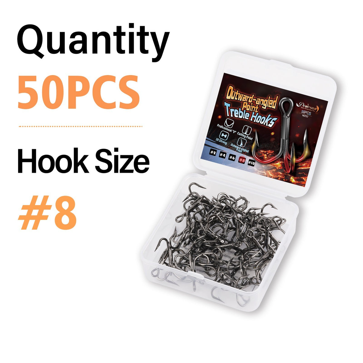 50pcs High Carbon Steel Treble Hooks Outward-Angled Point Fishing Hooks - Strong & Corrosion-Resistant
