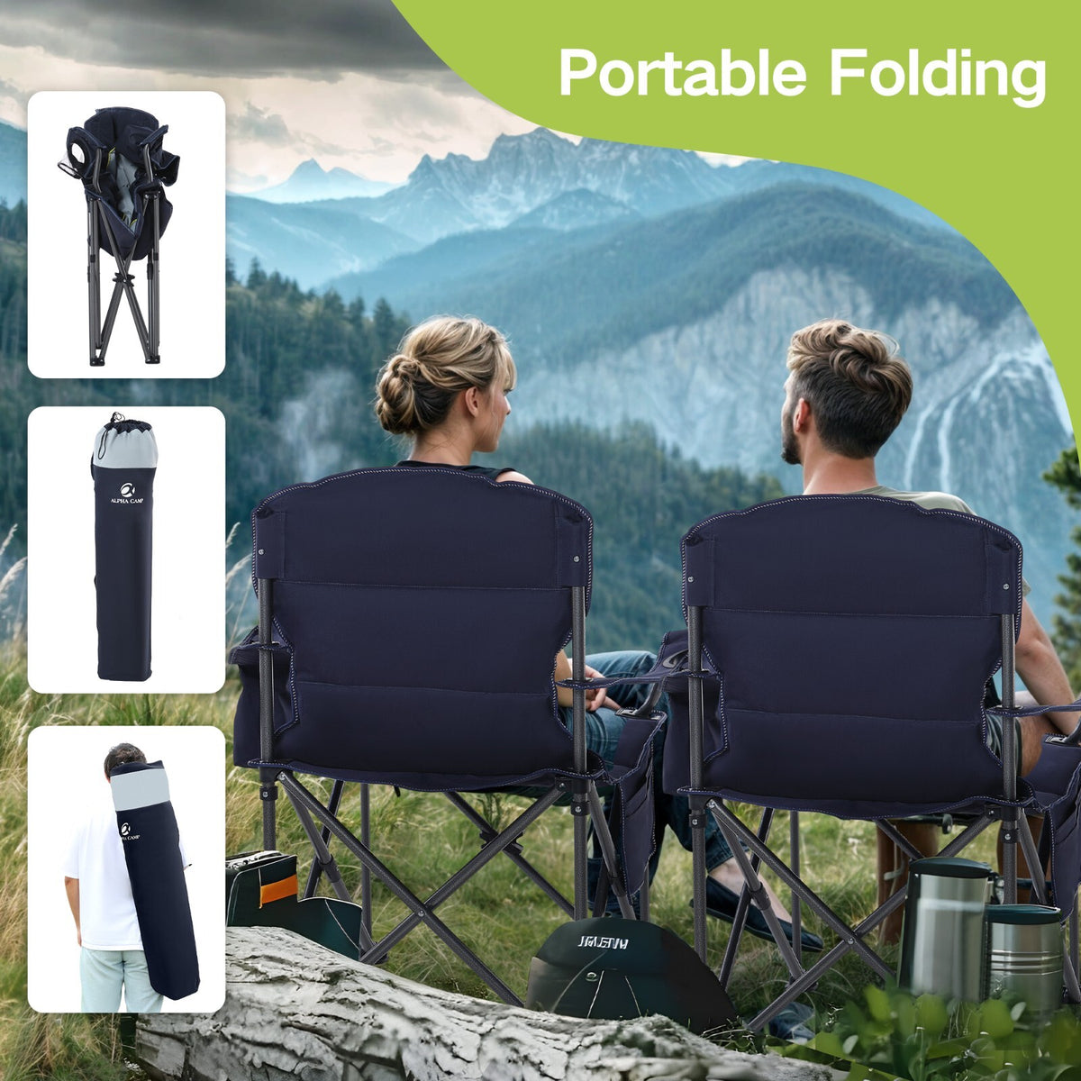Heavy Duty Portable Folding Camping Chair with Cup Holder - Blue