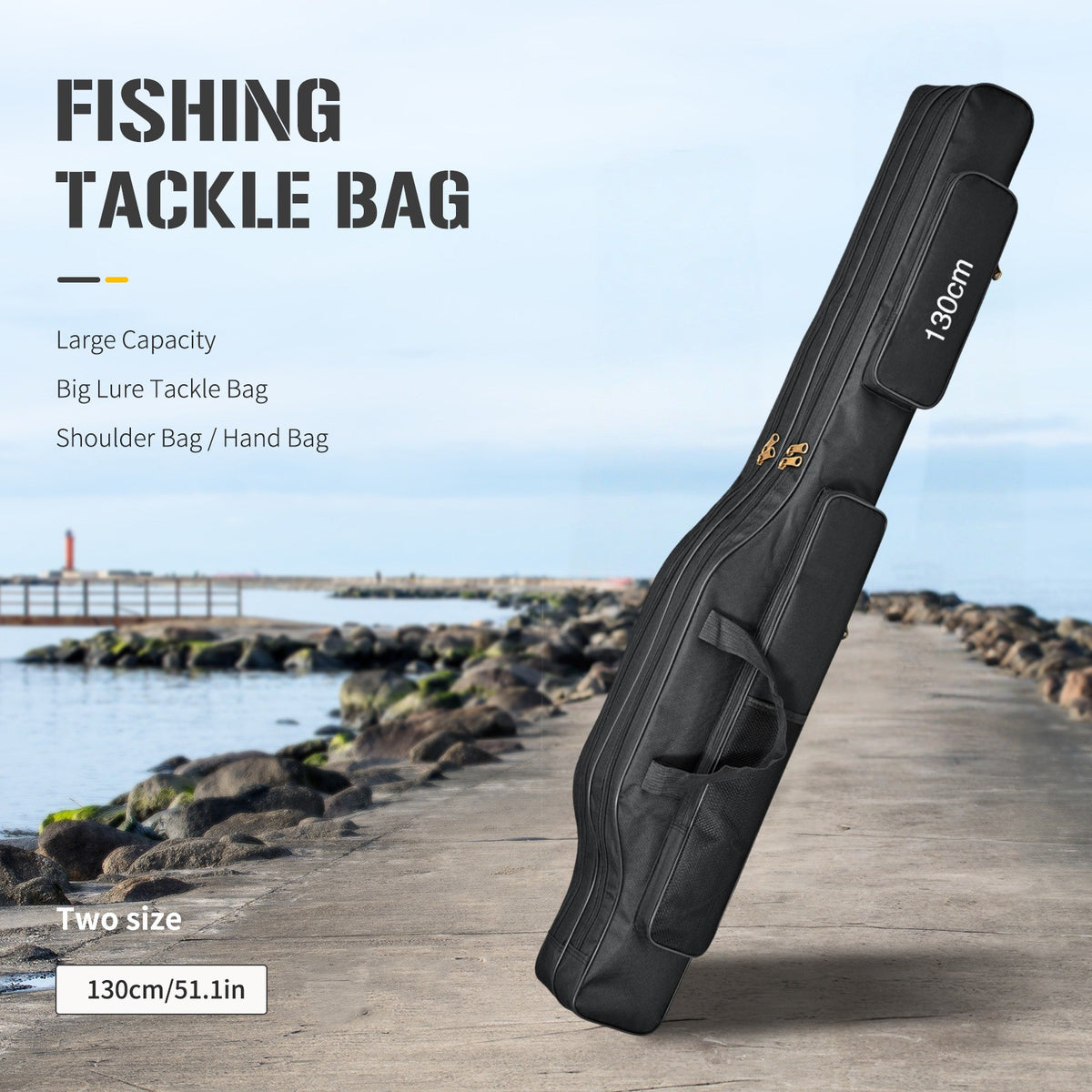 Waterproof 130cm Fishing Rod Case with Multiple Compartments & Shoulder Strap