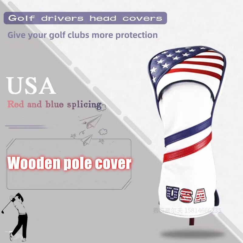 Golf Club Head Cover Set with USA Flag Design for Driver, Fairway, Hybrid