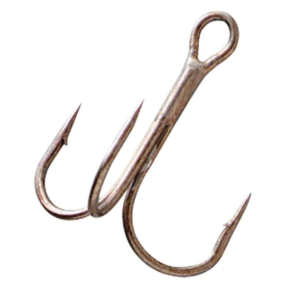 Bronze Treble Fishing Hooks - Round Bend, High-Carbon Steel, 25 Pack