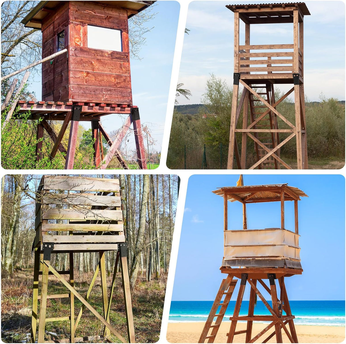 Outdoor Deer Stand Brackets - Heavy-Duty 4x4 Angle Support for Hunting Blinds & Treehouses