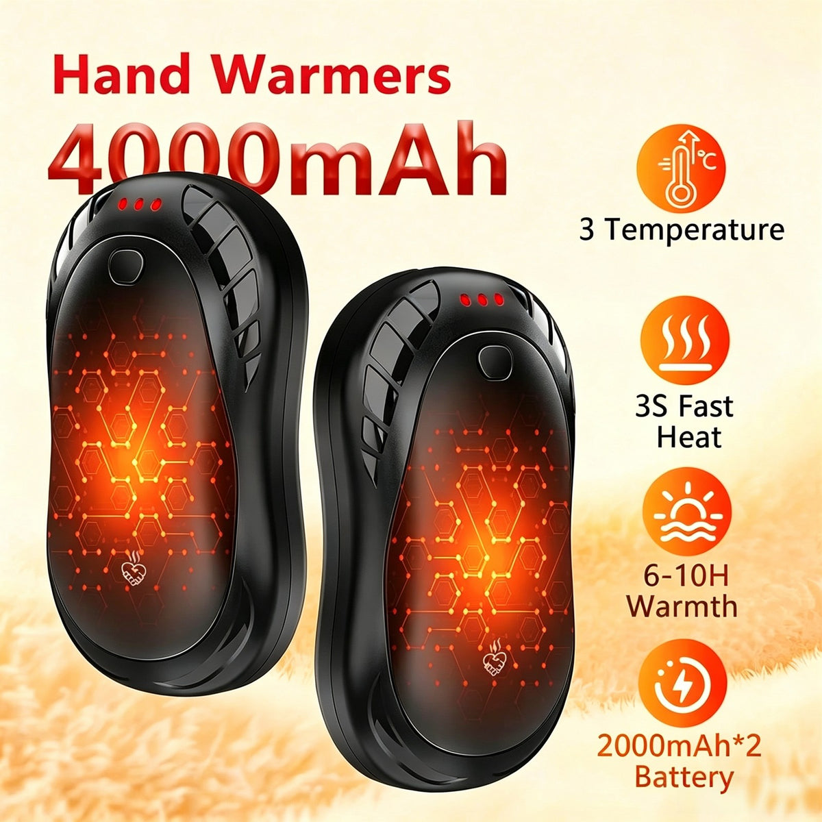 Rechargeable Electric Hand Warmers 2 Pack Portable Fast Heating Winter Gloves