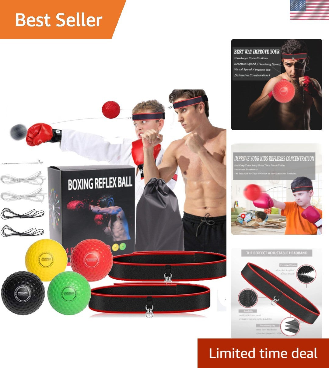 Reflex Boxing Ball Set with 2 Adjustable Headbands - Multiple Difficulty Levels