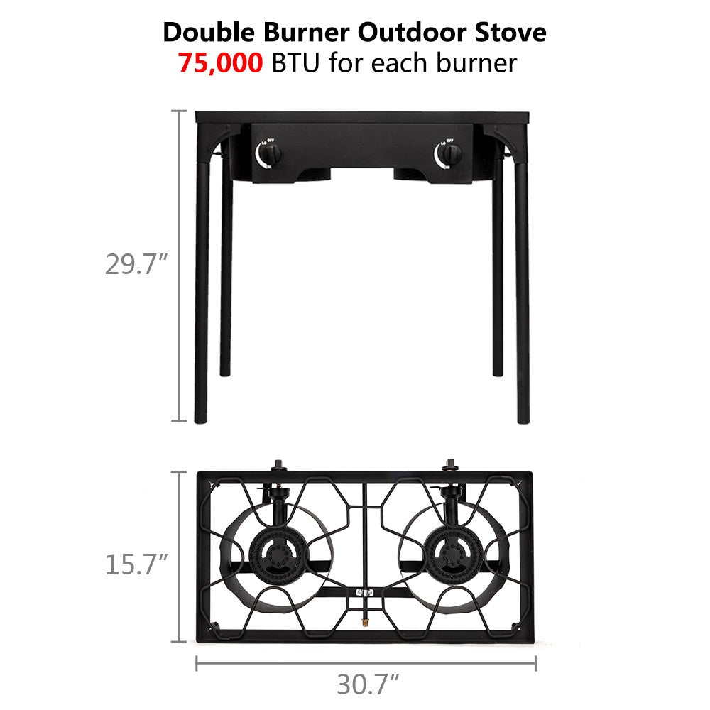 150,000 BTU Double Burner Gas Cooker Stand Stove for Outdoor BBQ Camping
