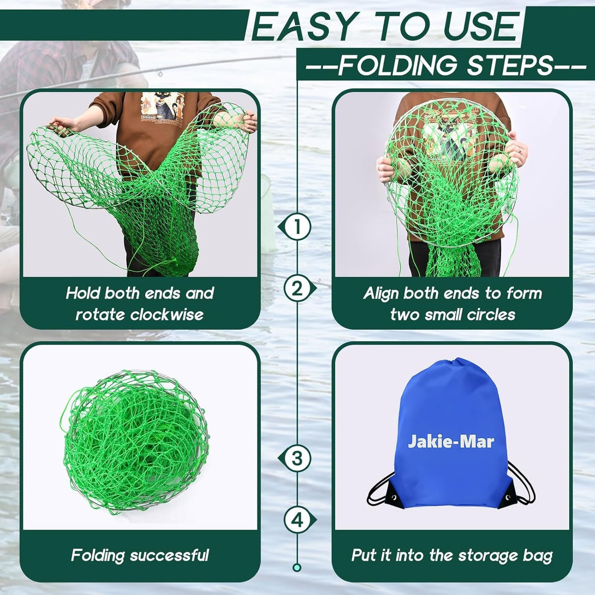 Foldable Fishing Net Set for Pier and Shoreline Catching - Portable Rubber Fish Basket & Storage Bag