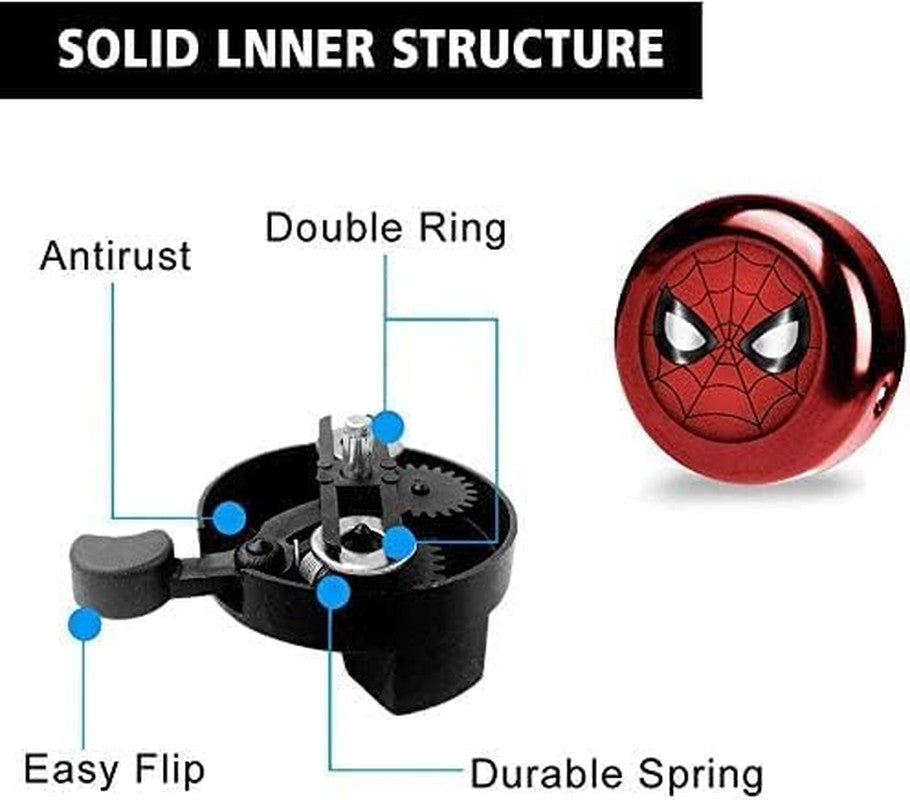 Kids Bicycle Bell with Spider Man Design - Aluminum Handlebar Horn for Boys & Toddlers
