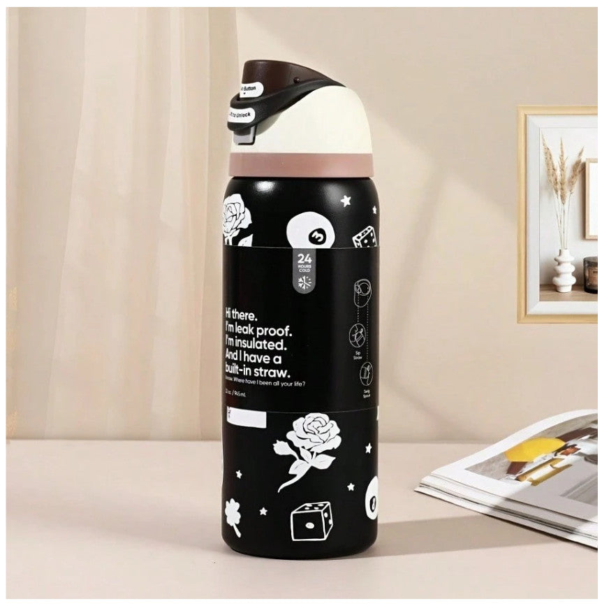 32oz Water Bottle with Insulation and Western Design - Reusable, Leak-Proof
