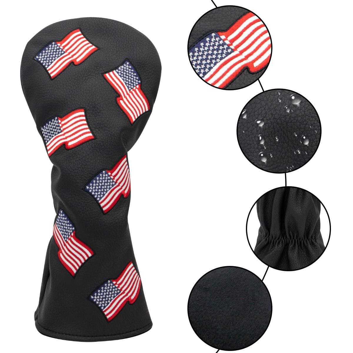 Golf Head Cover Set - USA Patriotism Hybrid Club Protectors, Synthetic Leather