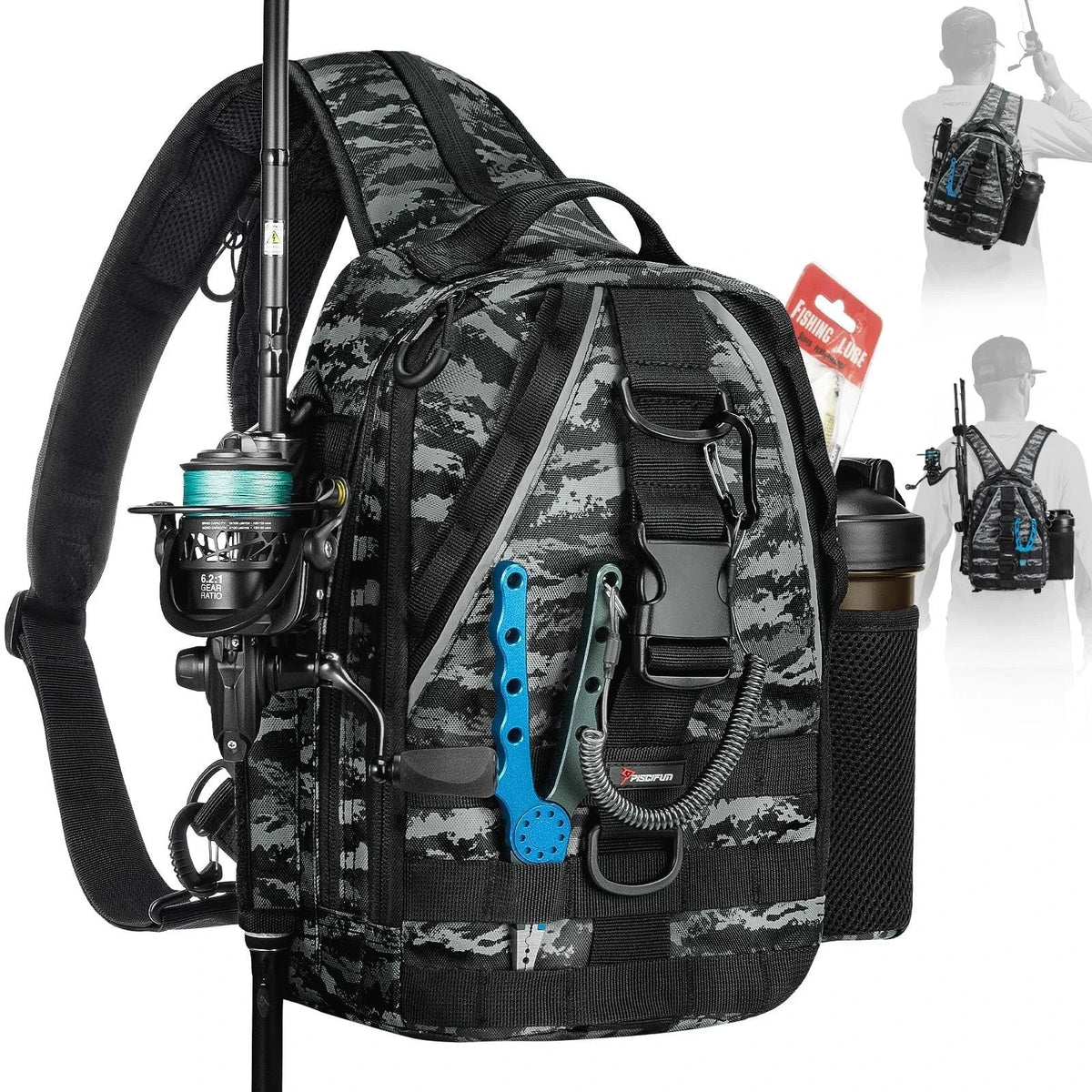 Fishing Backpack with Rod Holder - Lightweight Tackle Sling Bag Water-Resistant