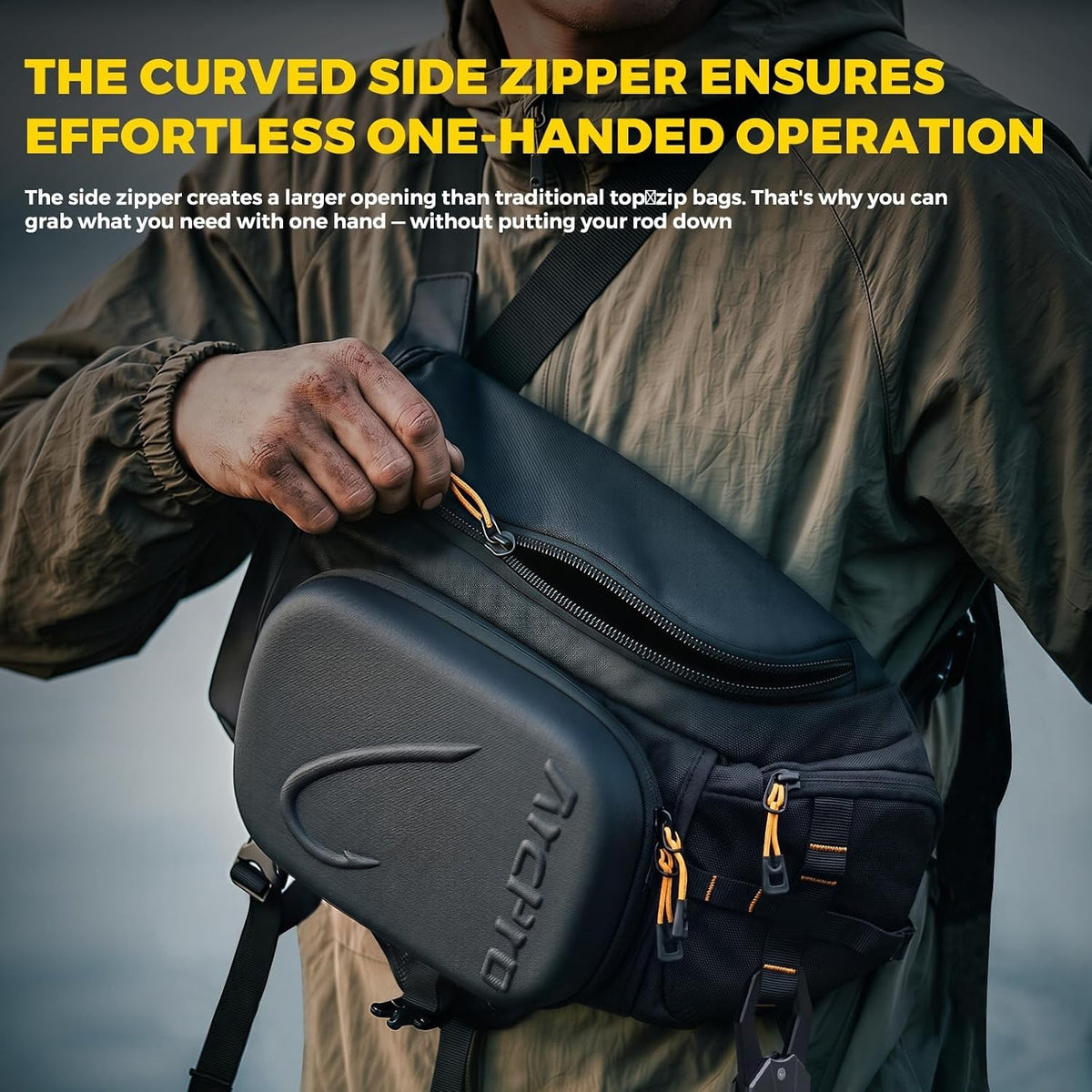 EVA Hardshell Fishing Sling Pack with Foldable Workstation - Water-Resistant Chest Bag