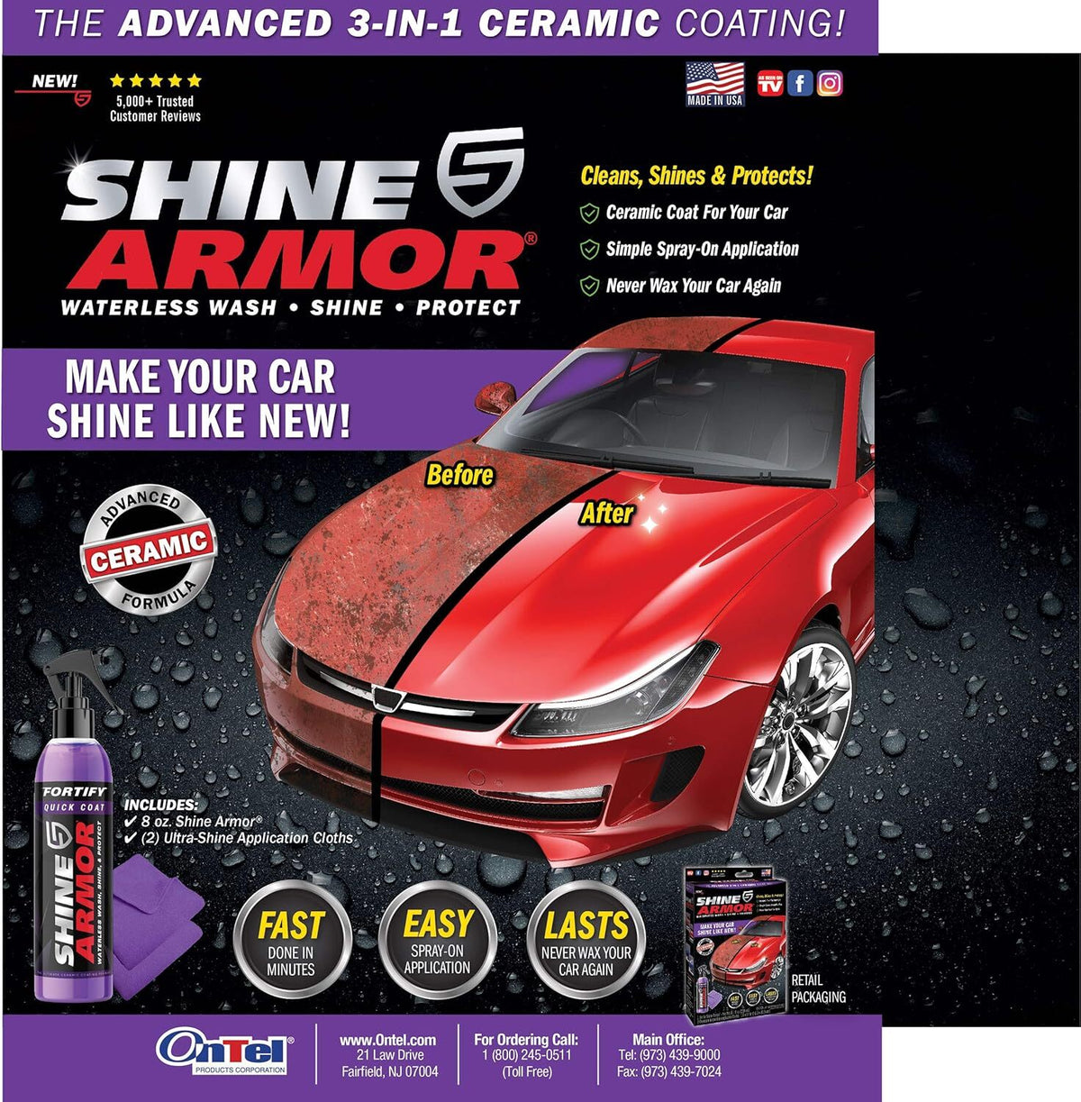 Ceramic Coating Spray for Cars - Hydrophobic Car Wax & Polish - 8oz