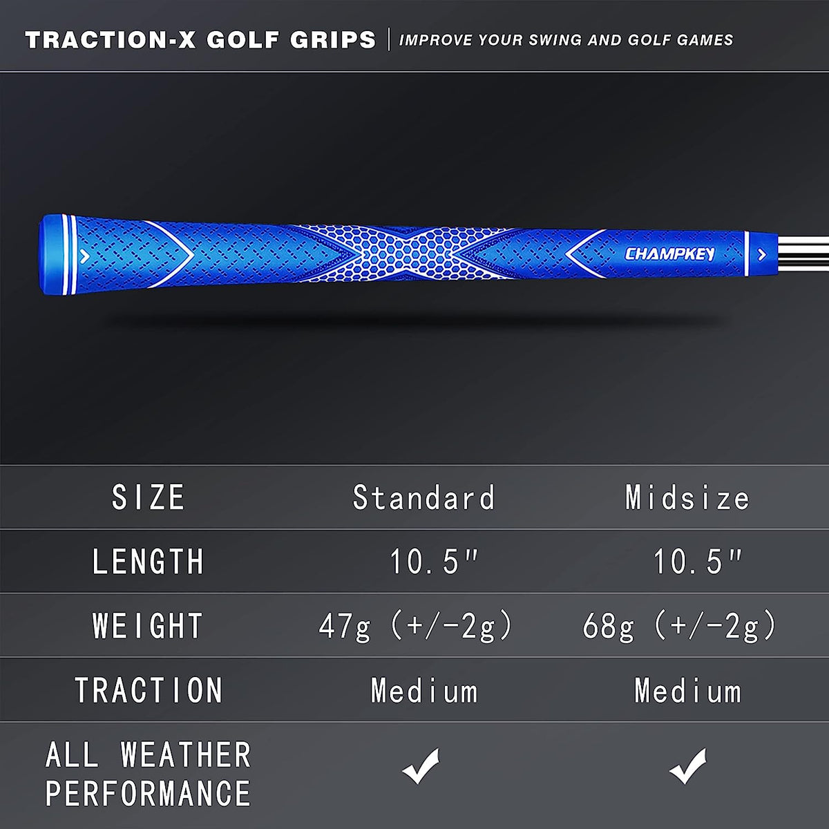 Golf Grip Set - High Traction Rubber Golf Club Grips with Tapes and Kits