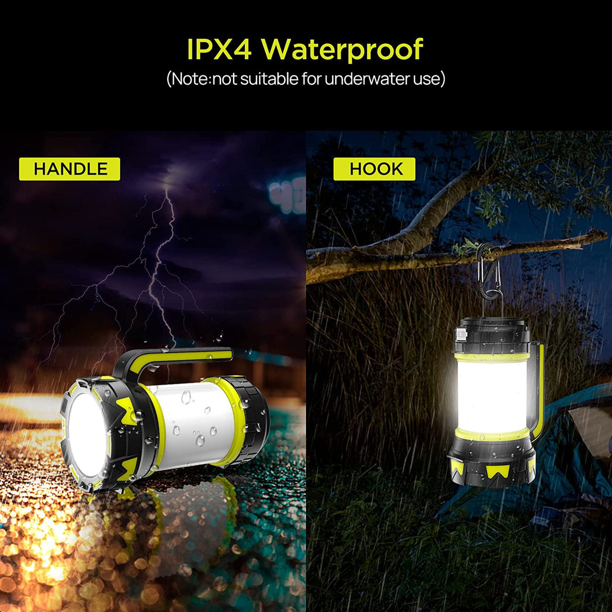 2-in-1 Rechargeable Solar Camping Lantern with USB, 6 Light Modes