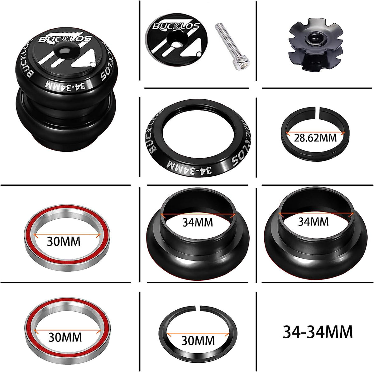MTB Bike Headset Sealed Bearings - 34/44/44-56mm Fit Straight & Tapered Forks
