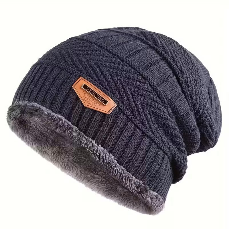 Winter Fleece-Lined Knit Beanie Hat for Men and Women - Thermal Slouch Skull Cap