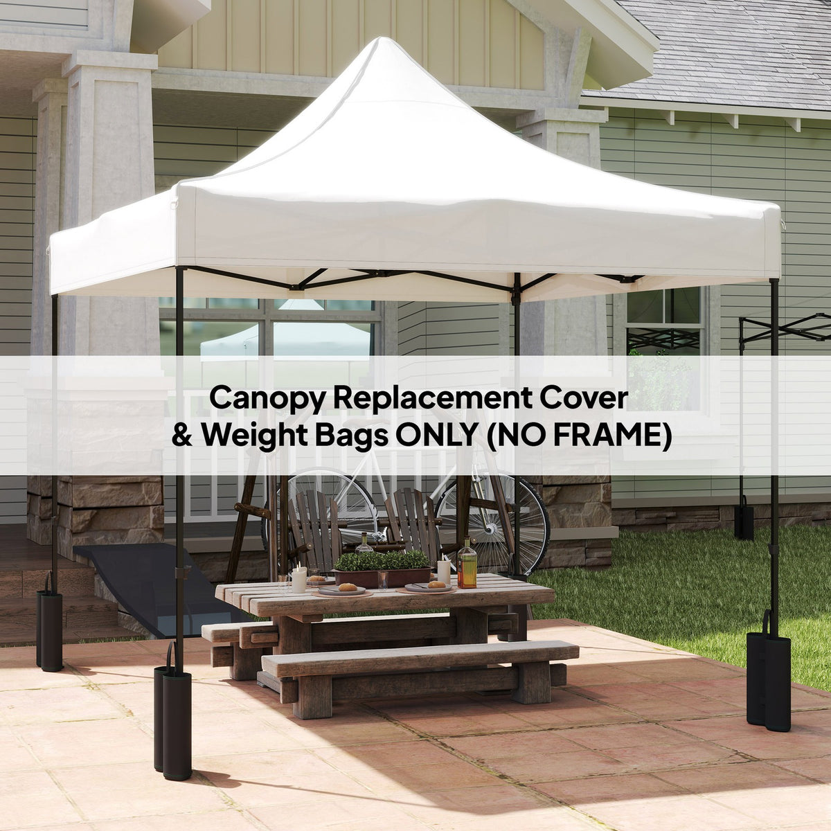 10x10 Pop Up Canopy Replacement Top with Weight Bags - White
