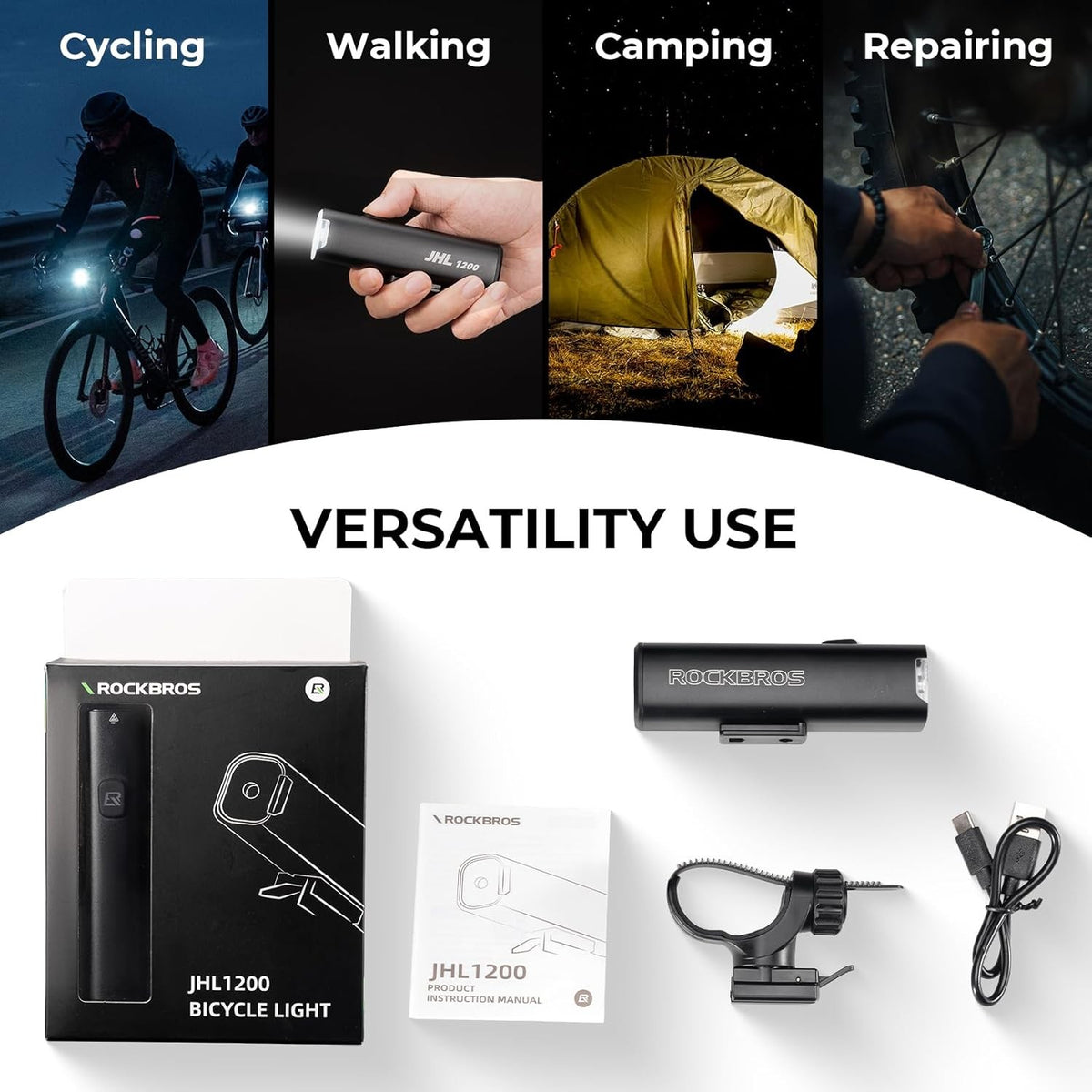 High-Brightness Bicycle Headlight 1200LM 360° Rotating Adjustable Base