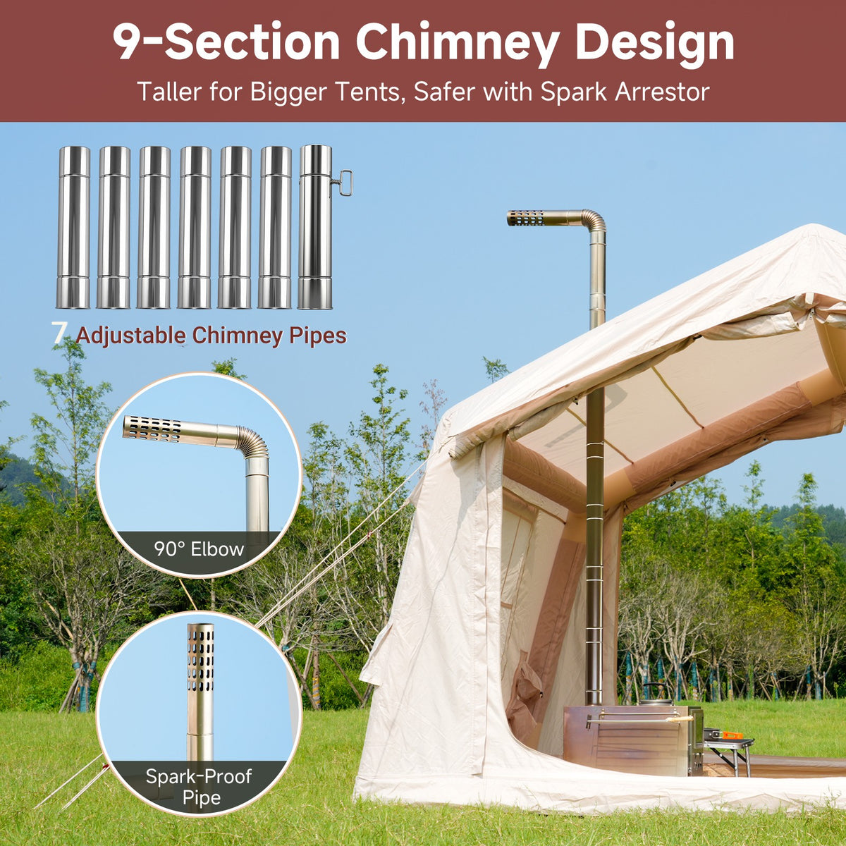 Portable Stainless Steel Tent Stove for Camping, Wood Burning & Heating
