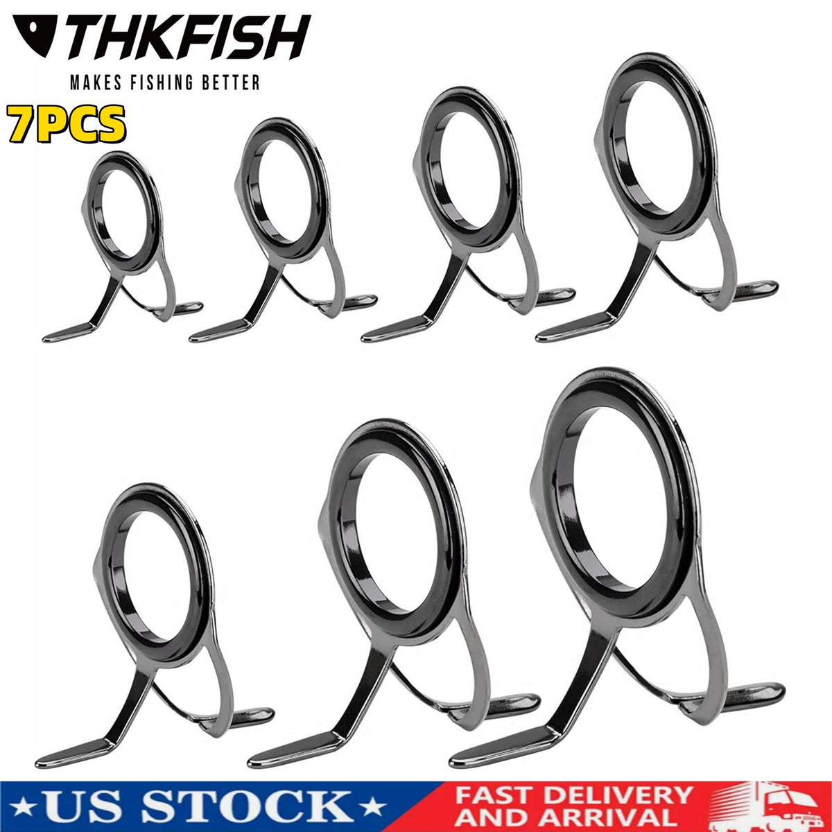 7PCS Stainless Steel Ceramic Eyelet Repair Kit for Fishing Rods - Replacement Guides