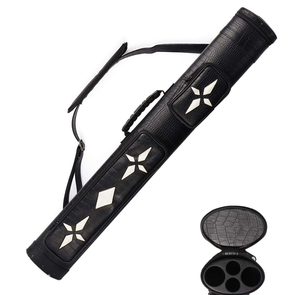 2x2 Oval Pool Cue Case Holds 2 Butts & 2 Shafts – Hard Leatherette 34in x 4.75in