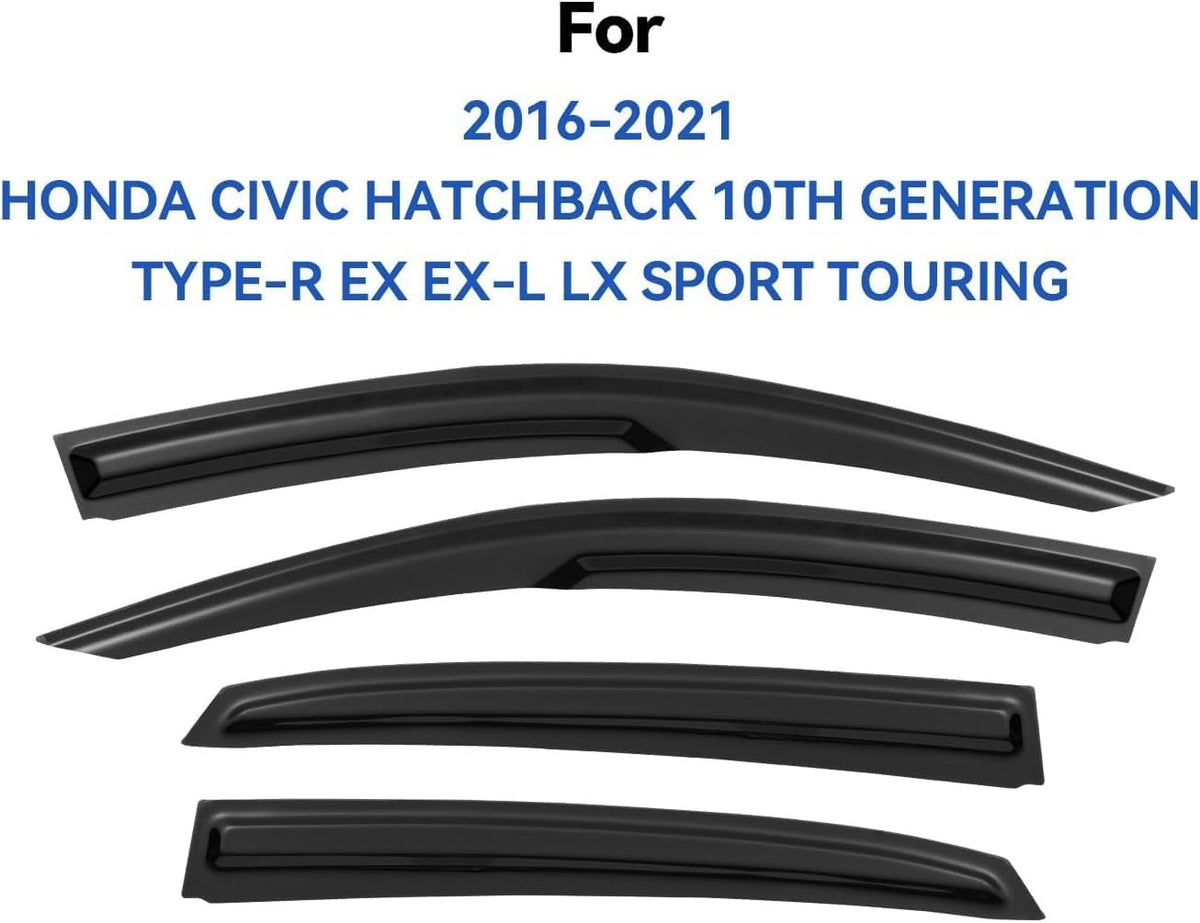 Window Visors Rain Guards for Honda Civic Hatchback 2016-2021 - Out-Channel Side Window Deflectors