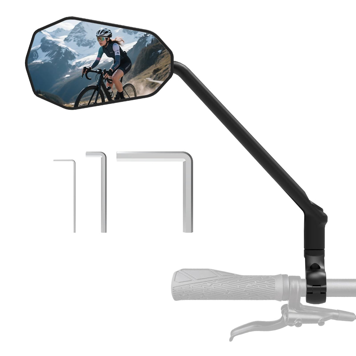 HD Wide Angle Bicycle Rearview Mirror with Long Arm - 360° Adjustable Handlebar Mirror for Mountain Road Electric Bikes