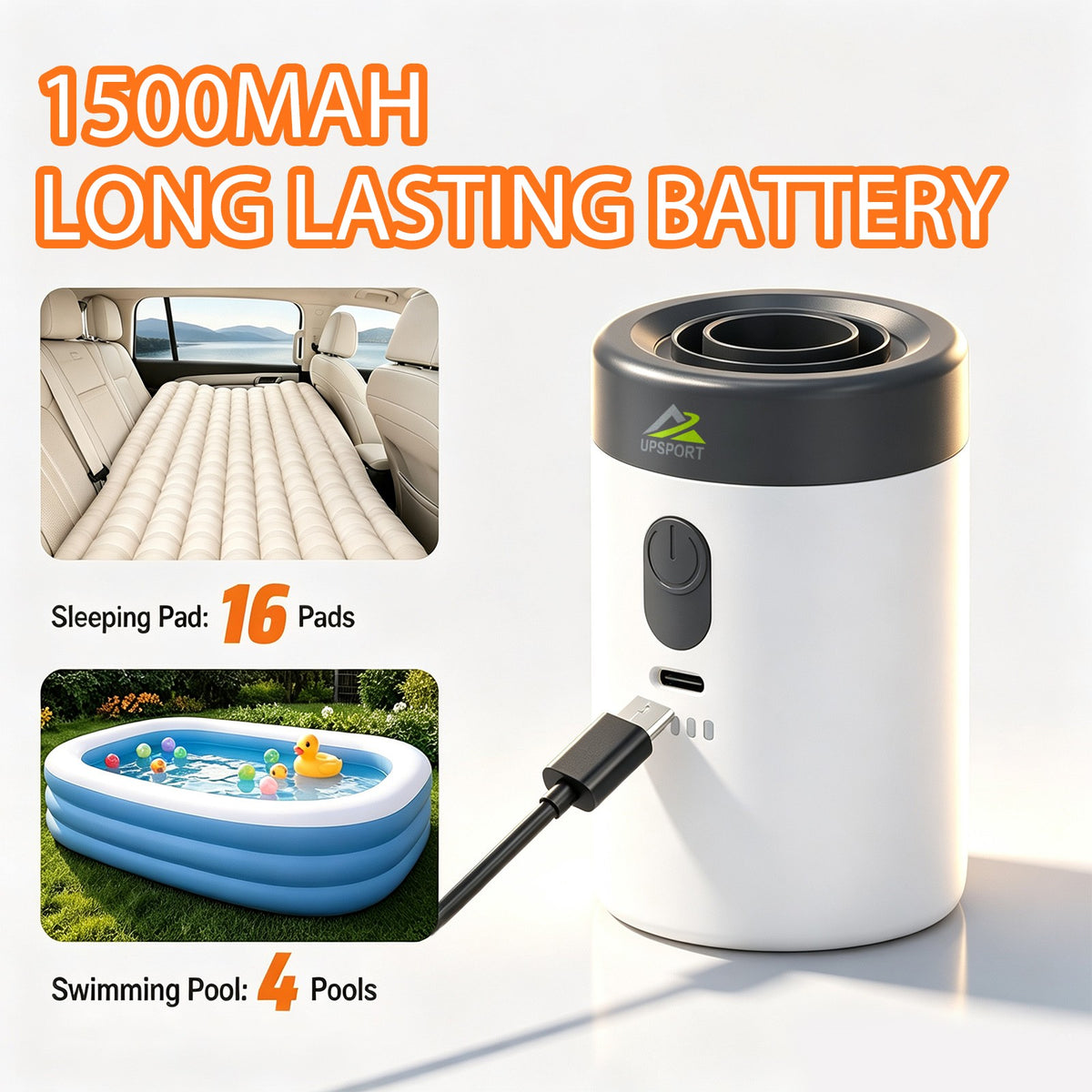 Portable Electric Air Pump 1500mAh for Inflatable Items, Camping & Home Use