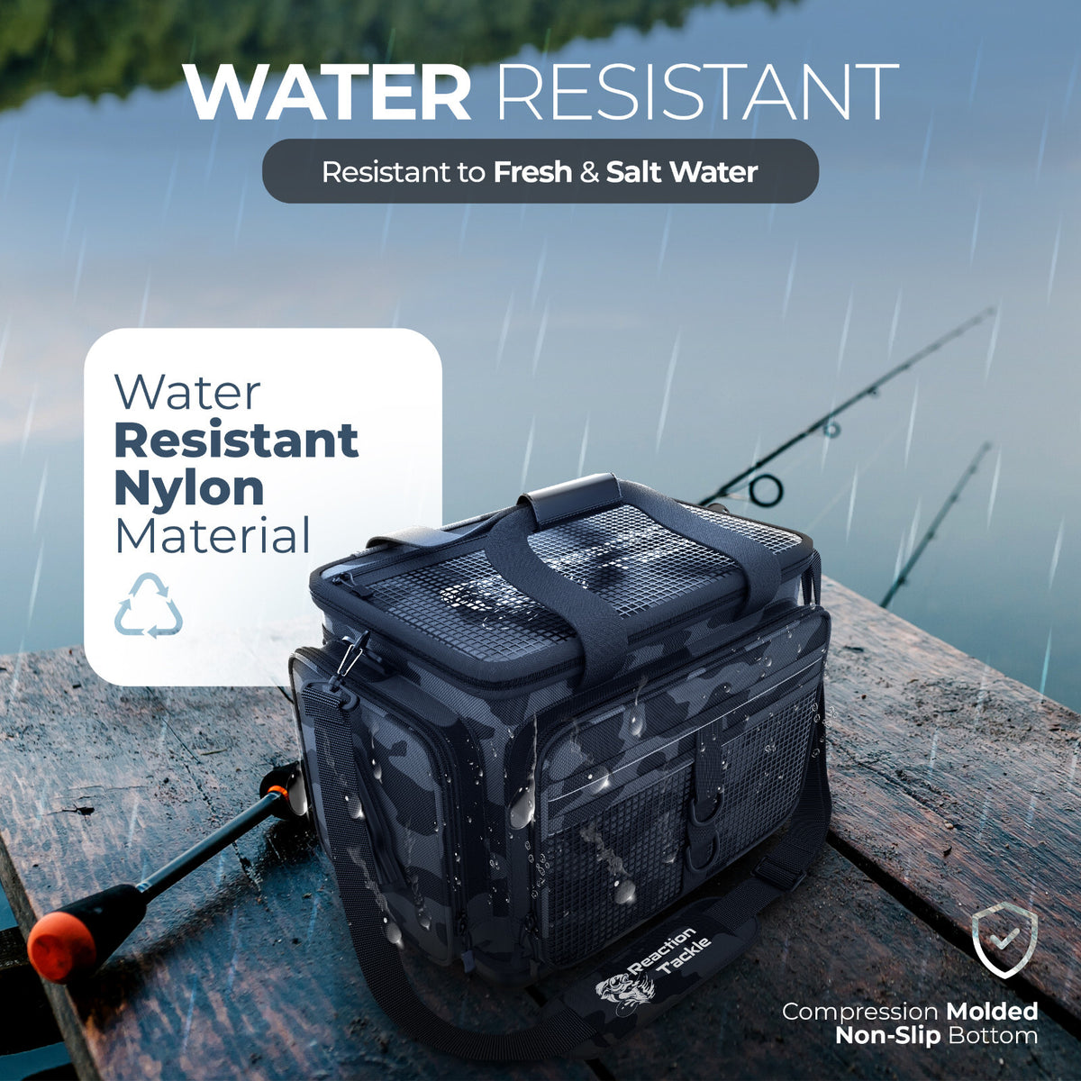 Saltwater Resistant Fishing Tackle Bag with Multiple Storage Compartments