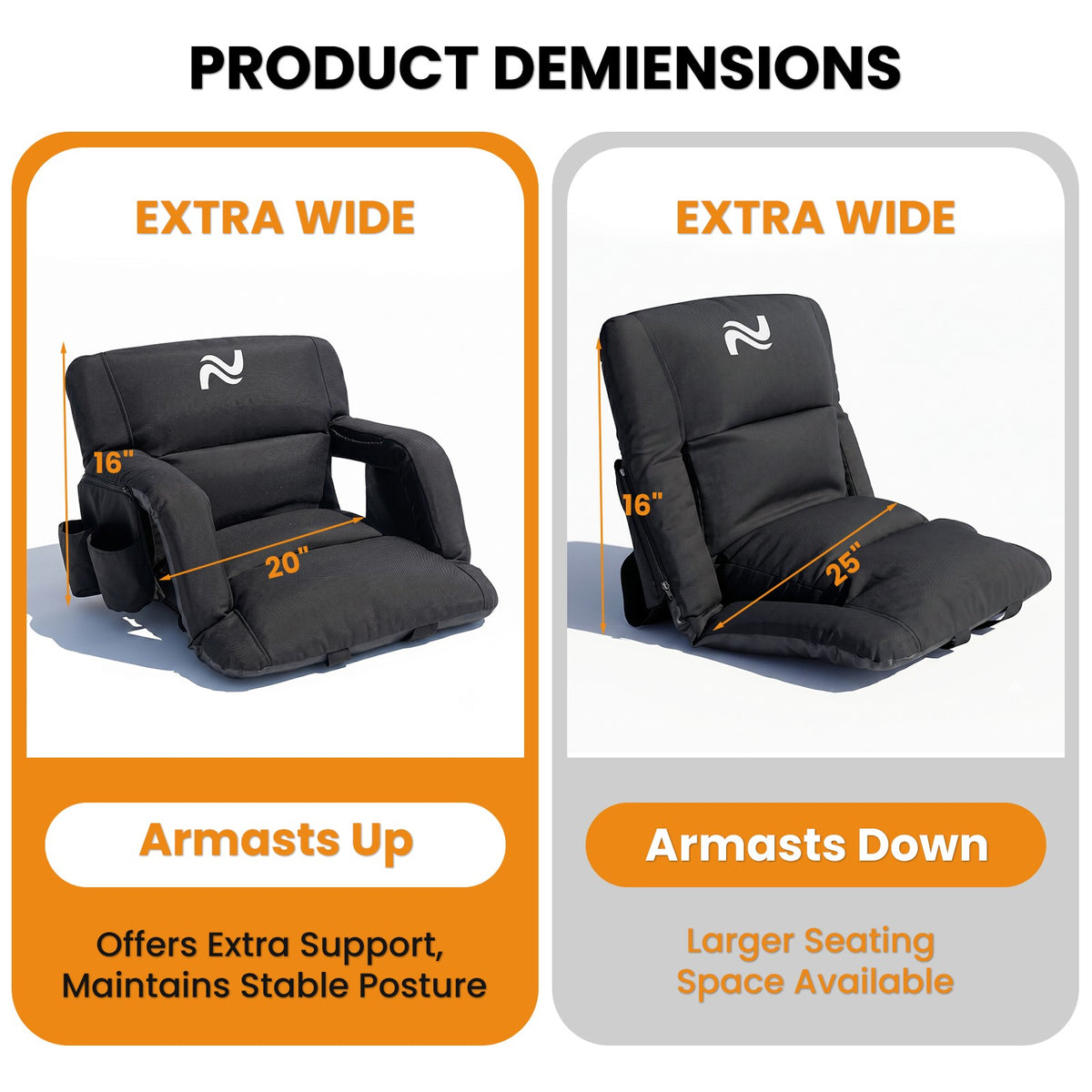 Adjustable Stadium Seat Cushion with Back Support for Bleachers - Multiple Sizes