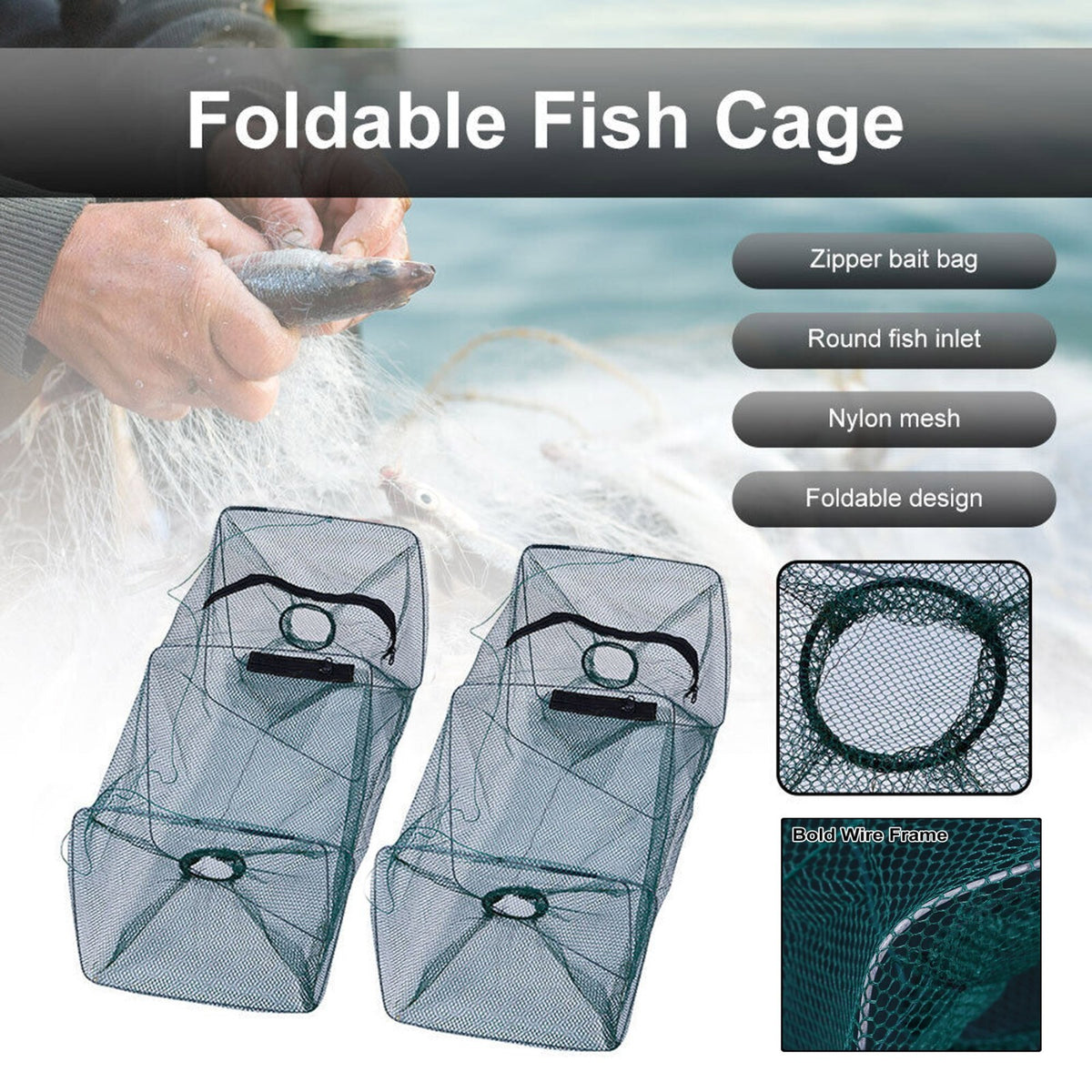 Foldable Fishing Bait Trap Net for Crab Shrimp Minnow Crawdad
