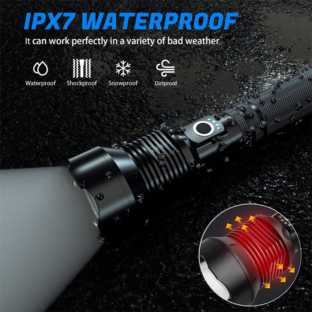 1200000LMS Super Bright Rechargeable LED Flashlight with Zoom, IPX7 Waterproof, Tactical Torch