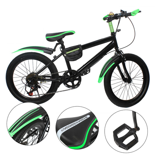 Kids Mountain Bike 20 Inch Bicycle for Children Adjustable Seat Black & Green