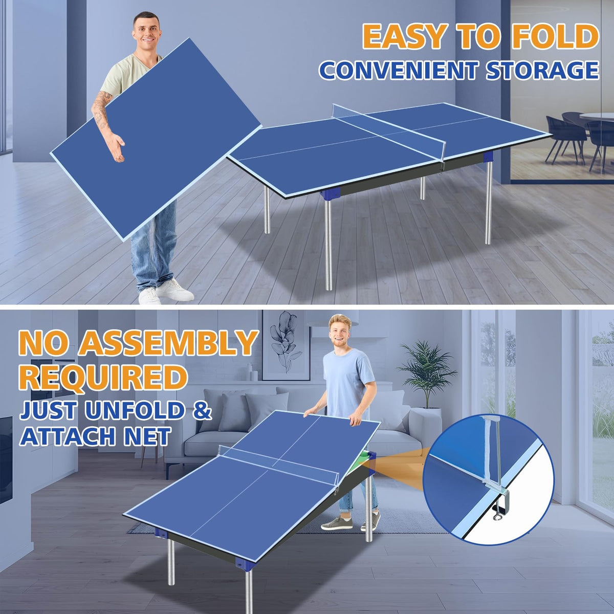 Mid-Size Ping Pong Conversion Top 9 ft - 12mm MDF, Blue, No Assembly