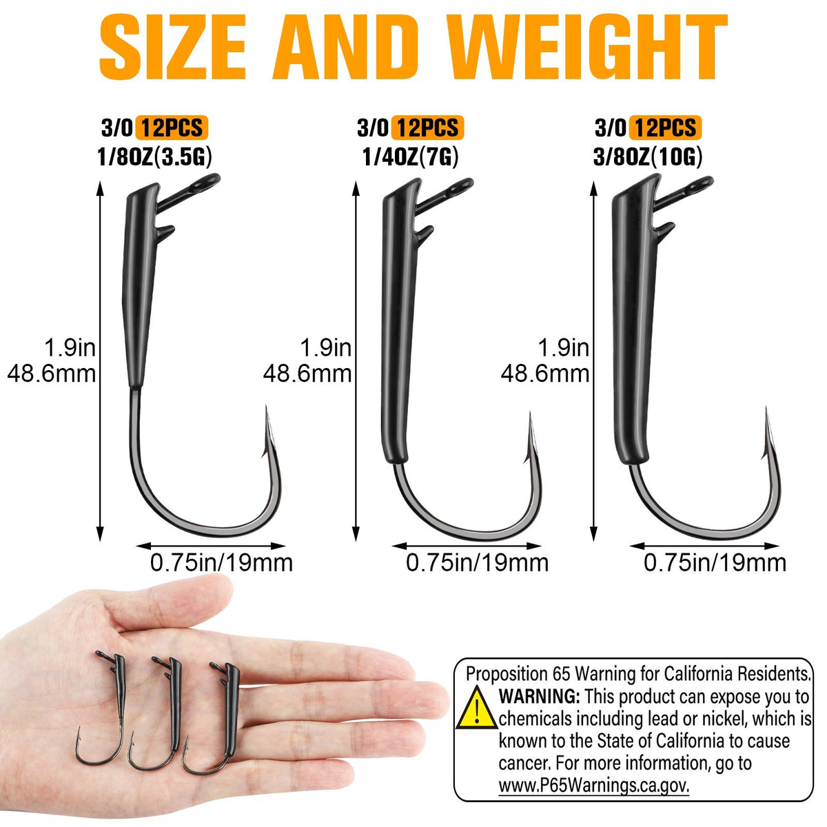 12PCS Weedless Texas Rig Fishing Hooks - 1/4 oz for Bass & Trout