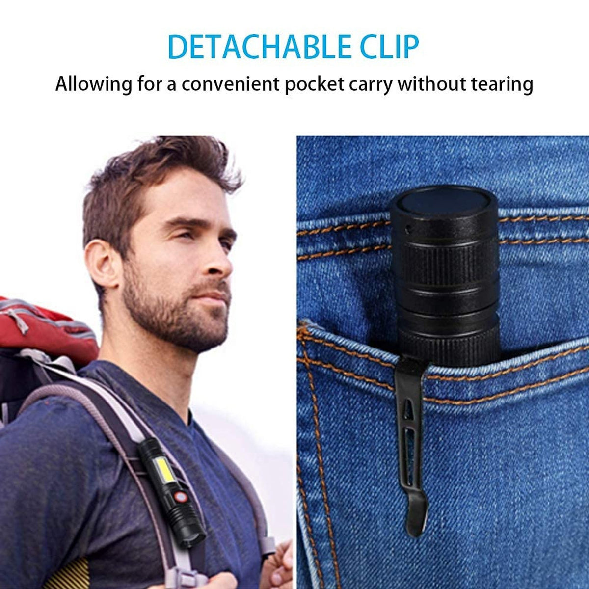 Rechargeable LED Flashlight with Magnetic Base & COB Sidelight – Super Bright, Waterproof, Zoomable