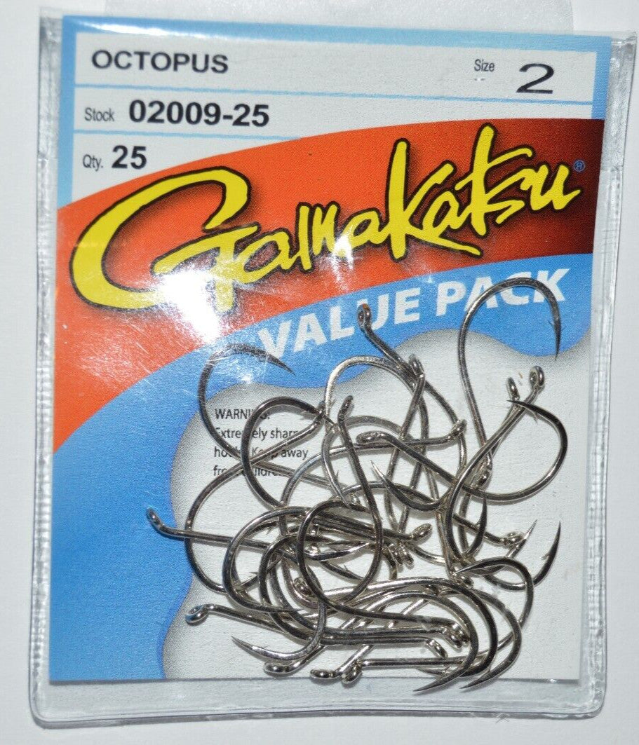 Gamakatsu Octopus Hook Size 2 Nickel 25 Pack Fishing Hooks