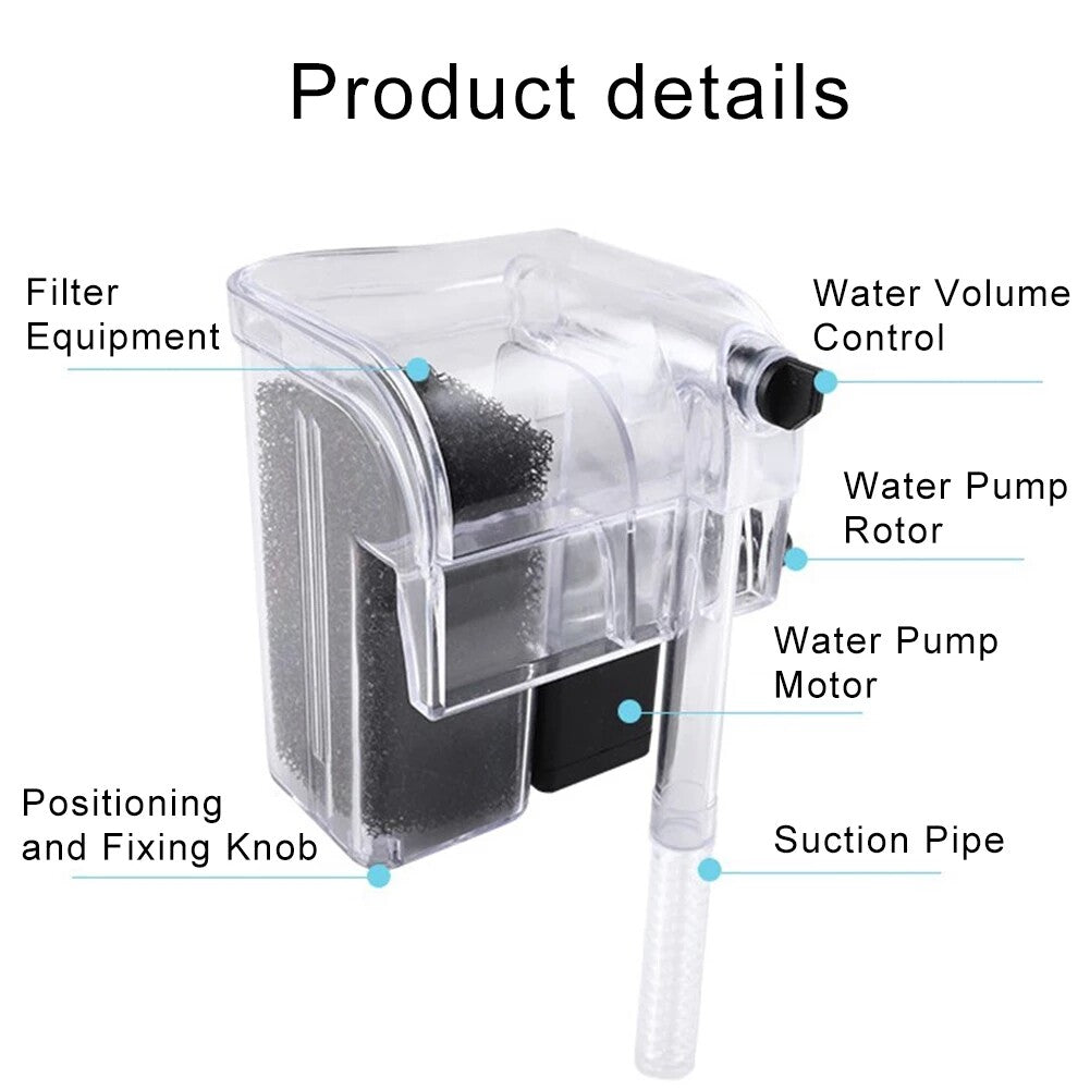 External Water Filter for Aquarium Fish Tank with Oxygenation Cascade Flow
