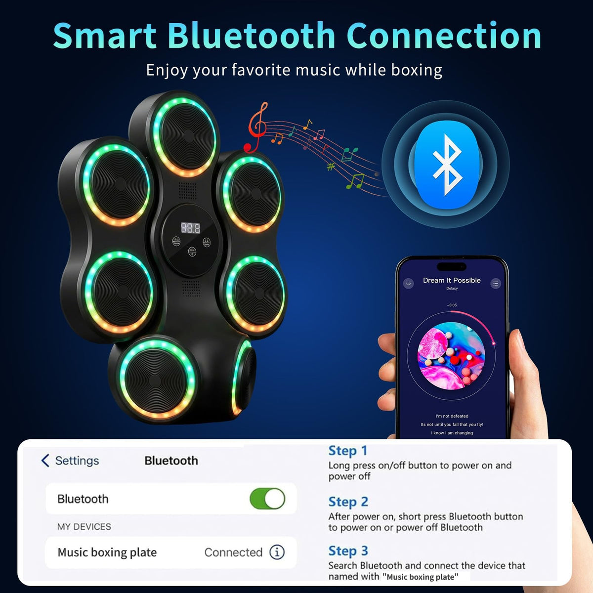 Adult Music Boxing Machine with Gloves, 11 Modes, Bluetooth & Impact Pads