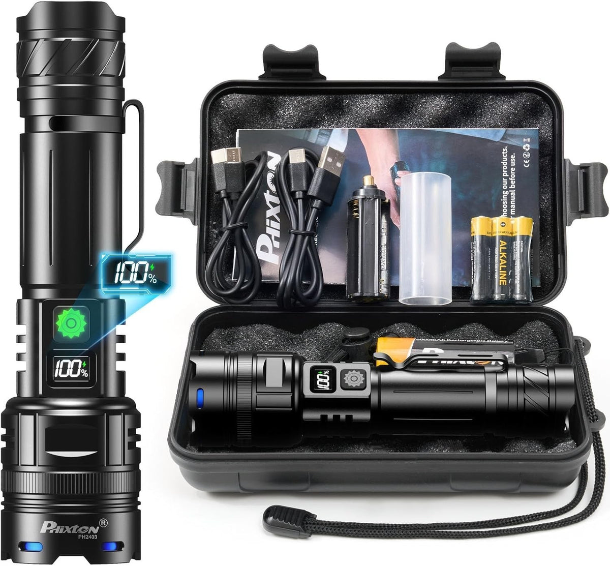 High Lumen Rechargeable LED Flashlight with Long Range Focus USB Power Bank