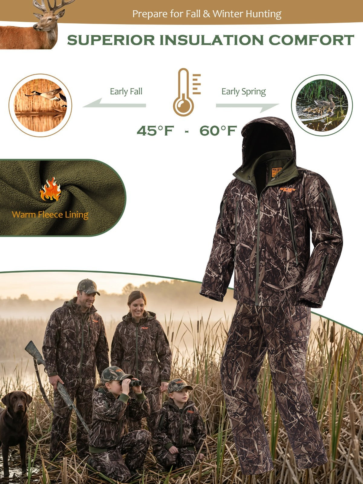 Men's Camouflage Hunting Clothes Set Quiet Warm Jacket & Pants