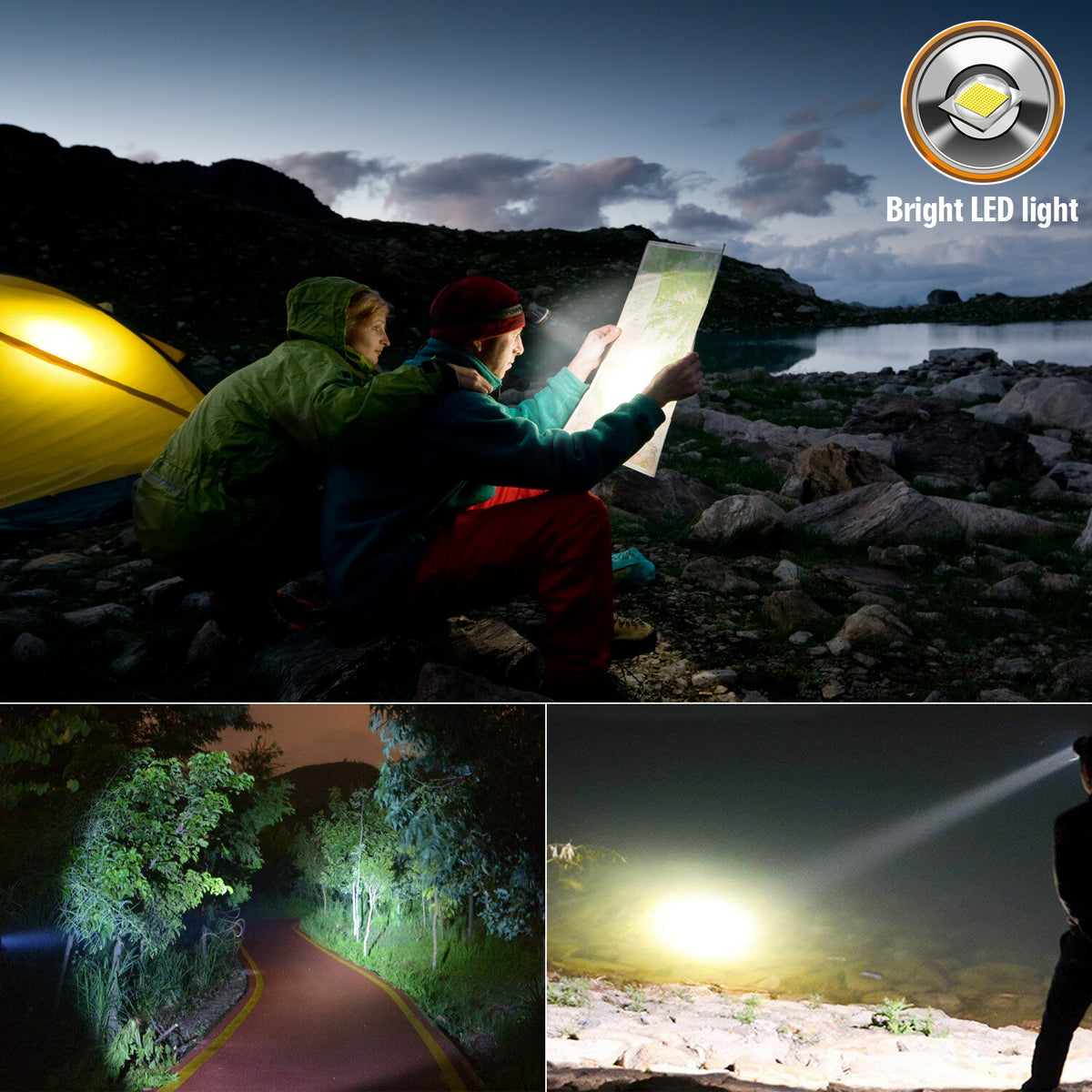 Rechargeable LED Headlamp for Outdoor Camping Hiking Fishing Waterproof Head Torch