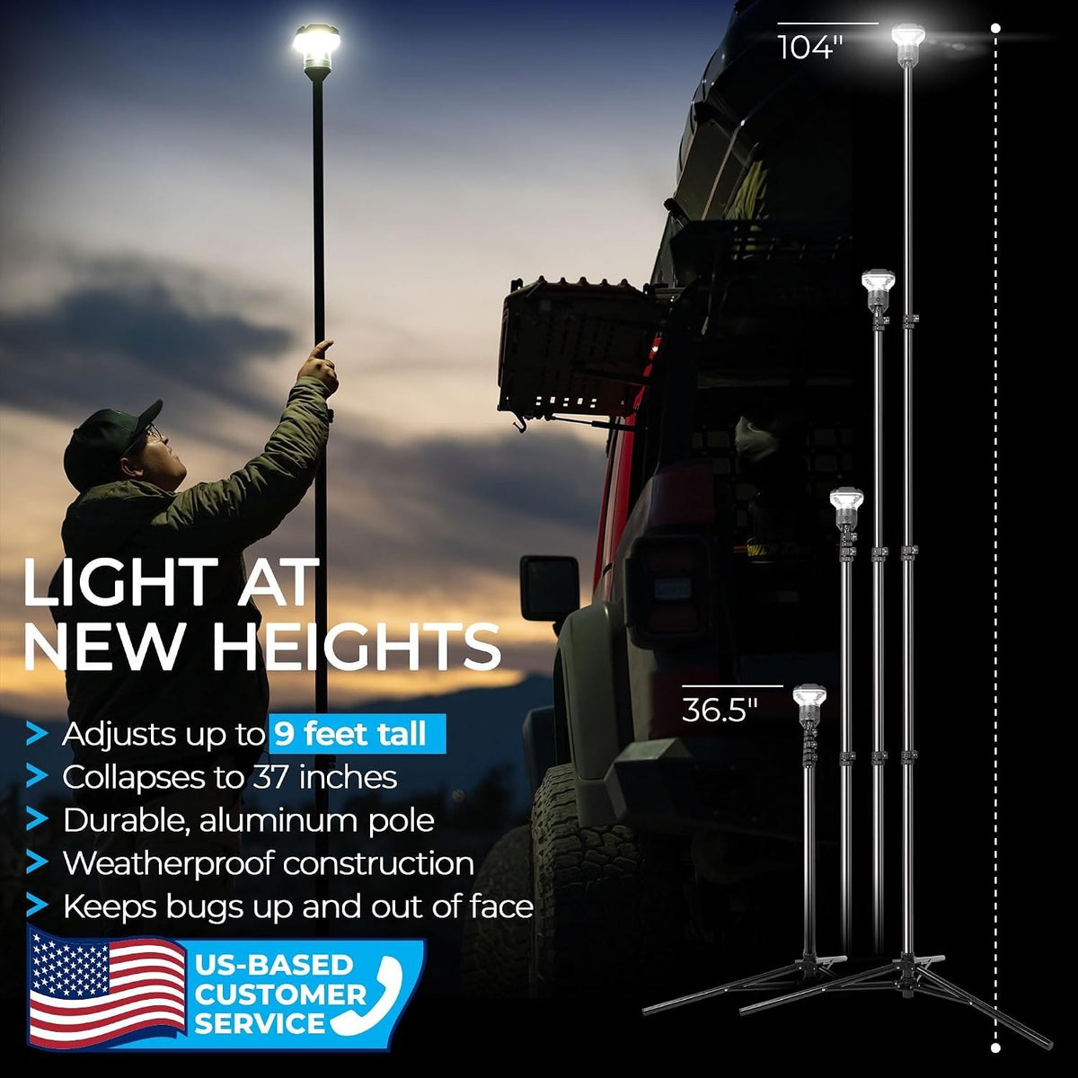 Telescoping Camp Light with 9ft Height and 1200 Lumens for Outdoor Camping